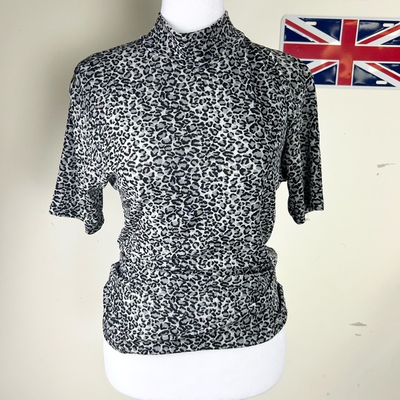 Vintage 90s leopard mesh mockneck top size L - Picture 2 of 4